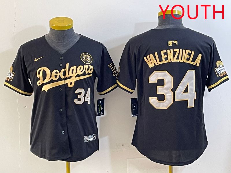 Youth Los Angeles Dodgers #34 Valenzuela Black Gold Game 2025 Nike MLB Jersey style 1->youth mlb jersey->Youth Jersey